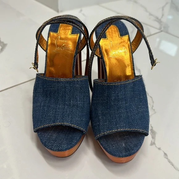 Christian Loboutin Denim Heels Platforms - Picture 2 of 3